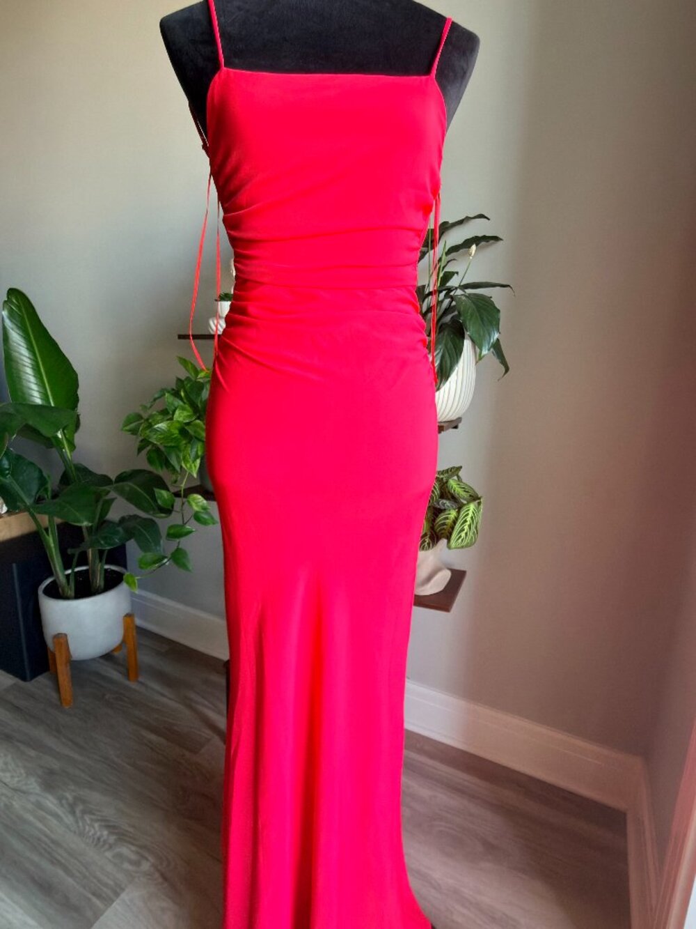 ZARA NWT Red Ruched Open Back Maxi Dress XS